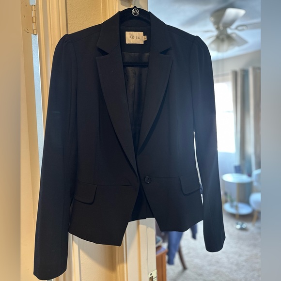 Reiss DESIGNER Black Blazer Wool Blend Long Sleeve Jacket 2 - Picture 7 of 13